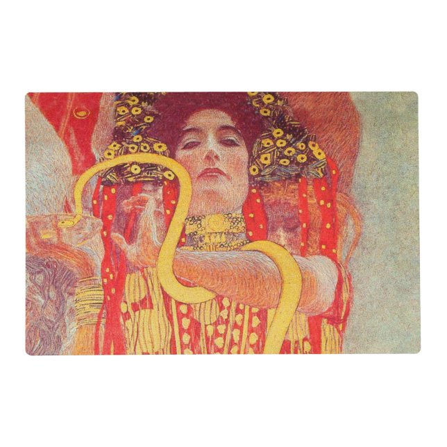 Gustav Klimt Red Woman Gold Snake Painting Placemat (Front)