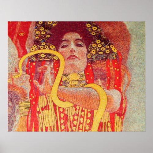 Gustav Klimt Red Woman Gold Snake Painting Poster