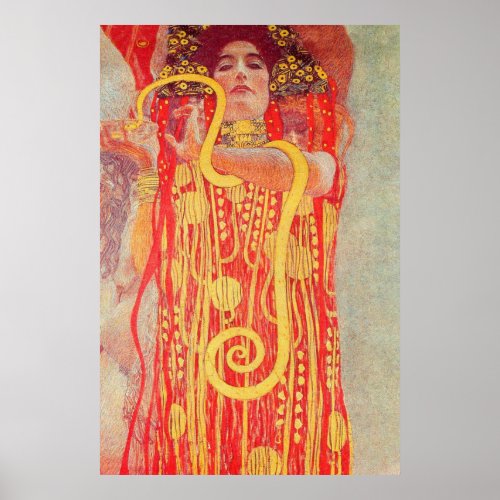 Gustav Klimt Red Woman Gold Snake Painting Poster