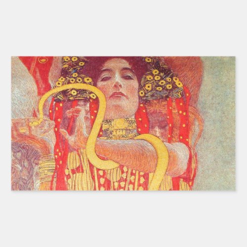 Gustav Klimt Red Woman Gold Snake Painting Rectangular Sticker