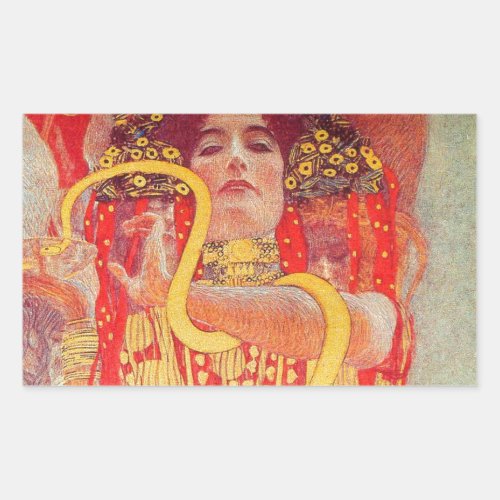 Gustav Klimt Red Woman Gold Snake Painting Rectangular Sticker
