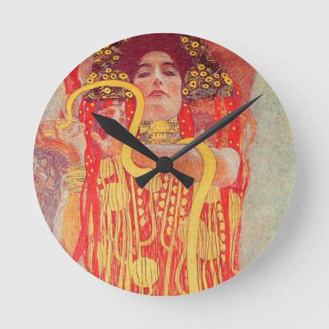 Gustav Klimt Red Woman Gold Snake Painting Round Clock (Front)