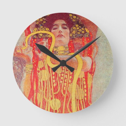 Gustav Klimt Red Woman Gold Snake Painting Round Clock