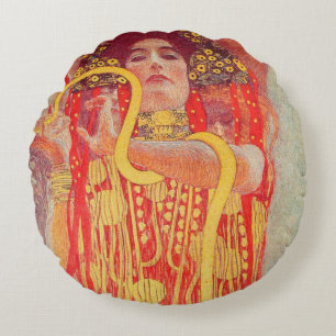 Gustav Klimt Red Woman Gold Snake Painting Round Pillow
