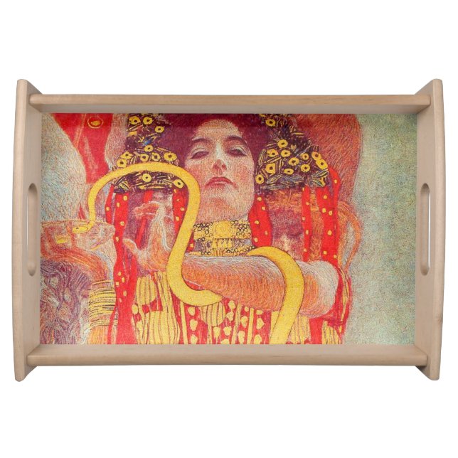 Gustav Klimt Red Woman Gold Snake Painting Serving Tray (Front)