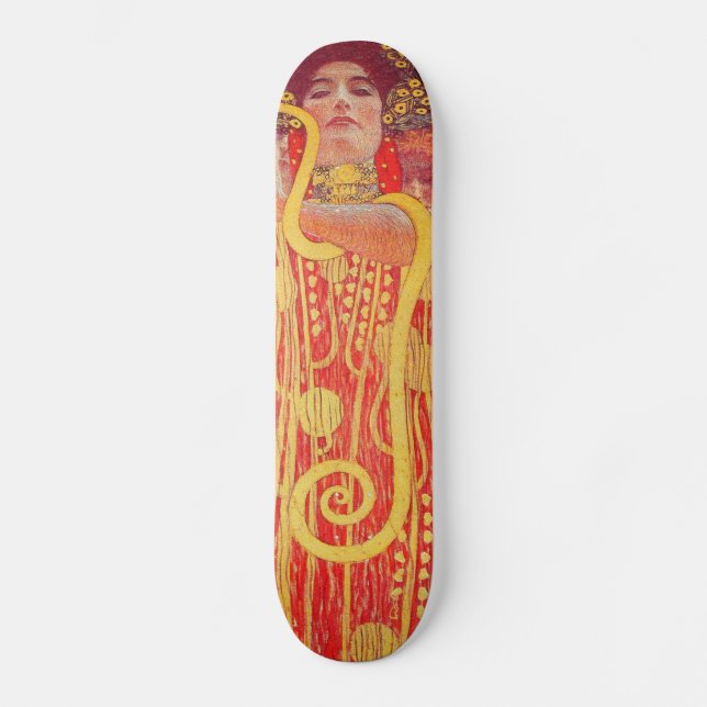 Gustav Klimt Red Woman Gold Snake Painting Skateboard Deck (Front)