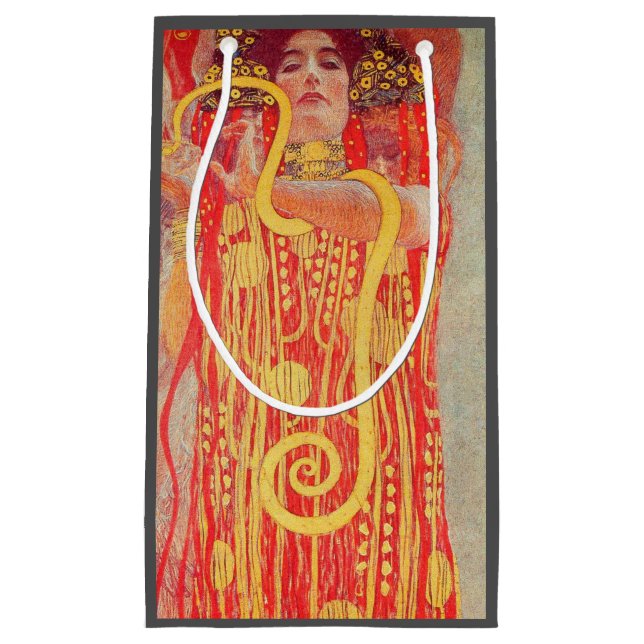 Gustav Klimt Red Woman Gold Snake Painting Small Gift Bag (Front)