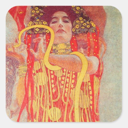 Gustav Klimt Red Woman Gold Snake Painting Square Sticker