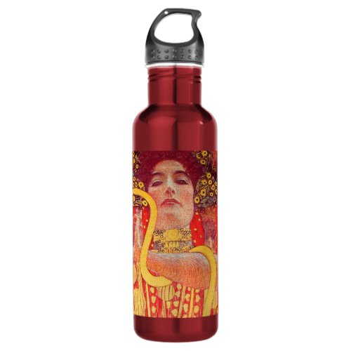 Gustav Klimt Red Woman Gold Snake Painting Stainless Steel Water Bottle
