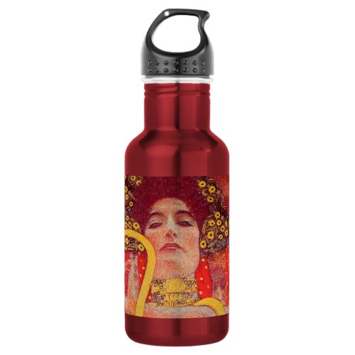 Gustav Klimt Red Woman Gold Snake Painting Stainless Steel Water Bottle