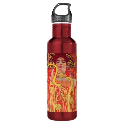 Gustav Klimt Red Woman Gold Snake Painting Stainless Steel Water Bottle