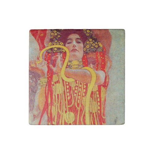 Gustav Klimt Red Woman Gold Snake Painting Stone Magnet
