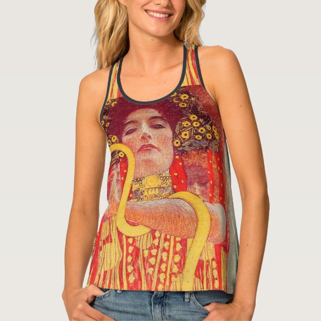 Gustav Klimt Red Woman Gold Snake Painting Tank Top (Front)