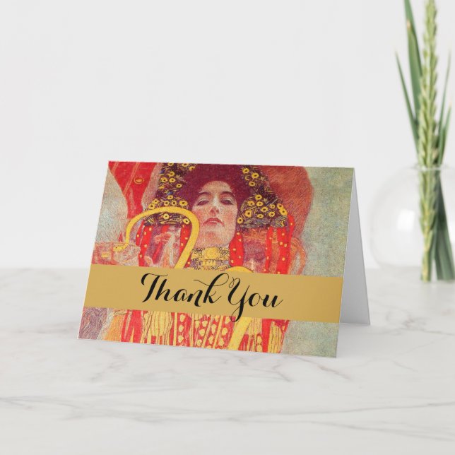 Gustav Klimt Red Woman Gold Snake Painting Thank You Card (Front)