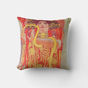 Gustav Klimt Red Woman Gold Snake Painting Throw Pillow