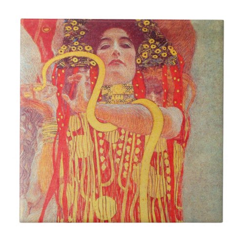 Gustav Klimt Red Woman Gold Snake Painting Tile