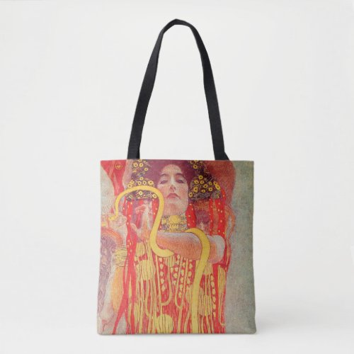 Gustav Klimt Red Woman Gold Snake Painting Tote Bag