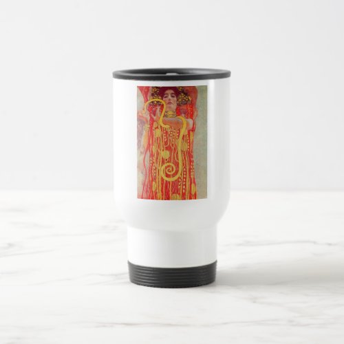 Gustav Klimt Red Woman Gold Snake Painting Travel Mug