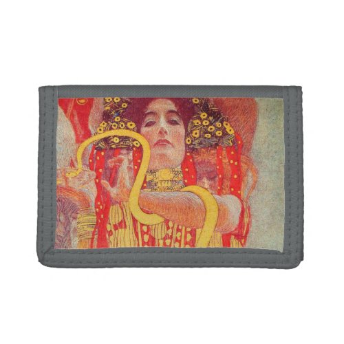 Gustav Klimt Red Woman Gold Snake Painting Trifold Wallet