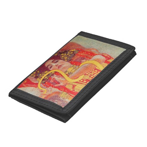 Gustav Klimt Red Woman Gold Snake Painting Trifold Wallet