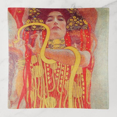 Gustav Klimt Red Woman Gold Snake Painting Trinket Tray