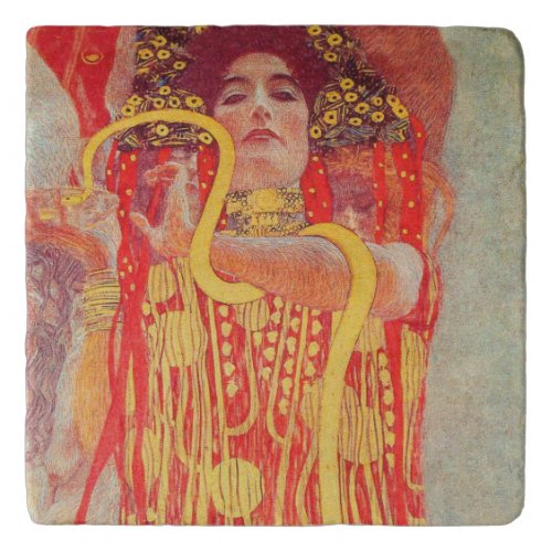 Gustav Klimt Red Woman Gold Snake Painting Trivet
