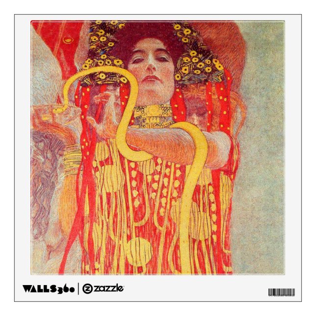 Gustav Klimt Red Woman Gold Snake Painting Wall Decal (Front)