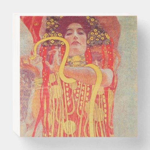 Gustav Klimt Red Woman Gold Snake Painting Wooden Box Sign