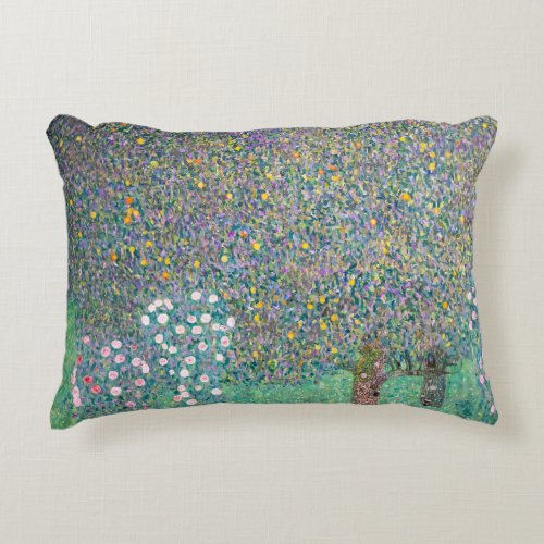 Gustav Klimt _ Rosebushes under the Trees Accent Pillow