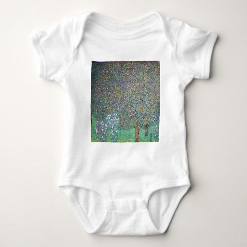 Gustav Klimt _ Rosebushes under the Trees Baby Bodysuit
