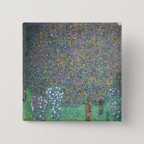 Gustav Klimt _ Rosebushes under the Trees Button