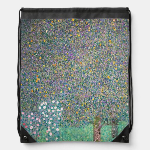 Gustav Klimt _ Rosebushes under the Trees Drawstring Bag