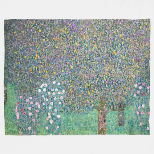 Gustav Klimt _ Rosebushes under the Trees Fleece Blanket