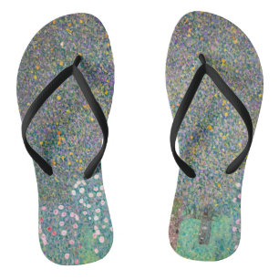 Gustav Klimt - Rosebushes under the Trees Flip Flops