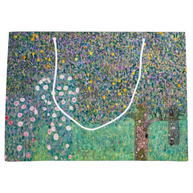 Gustav Klimt - Rosebushes under the Trees Large Gift Bag (Front)