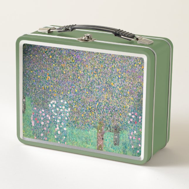 Gustav Klimt - Rosebushes under the Trees Metal Lunch Box (Front)