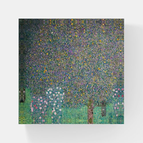 Gustav Klimt _ Rosebushes under the Trees Paperweight