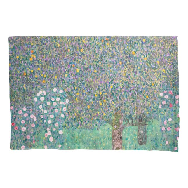 Gustav Klimt - Rosebushes under the Trees Pillow Case (Front)