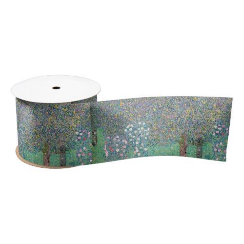 Gustav Klimt _ Rosebushes under the Trees Satin Ribbon