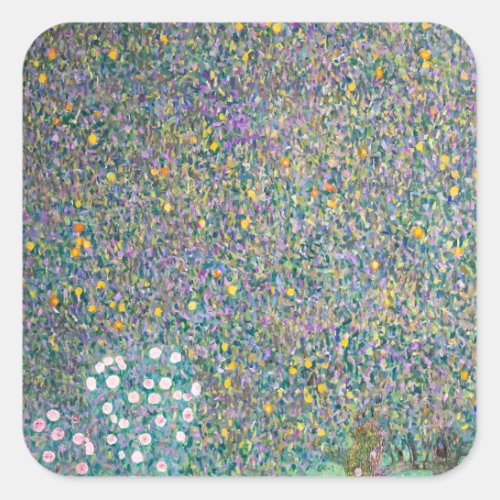 Gustav Klimt _ Rosebushes under the Trees Square Sticker