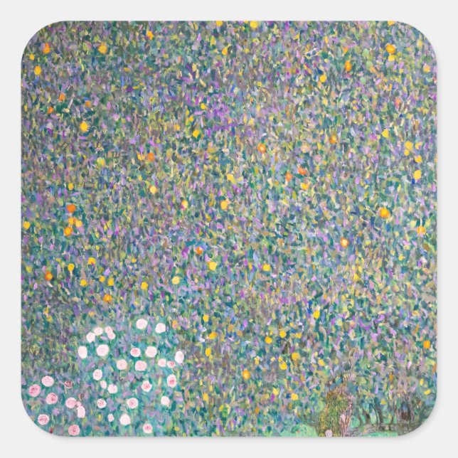 Gustav Klimt - Rosebushes under the Trees Square Sticker (Front)