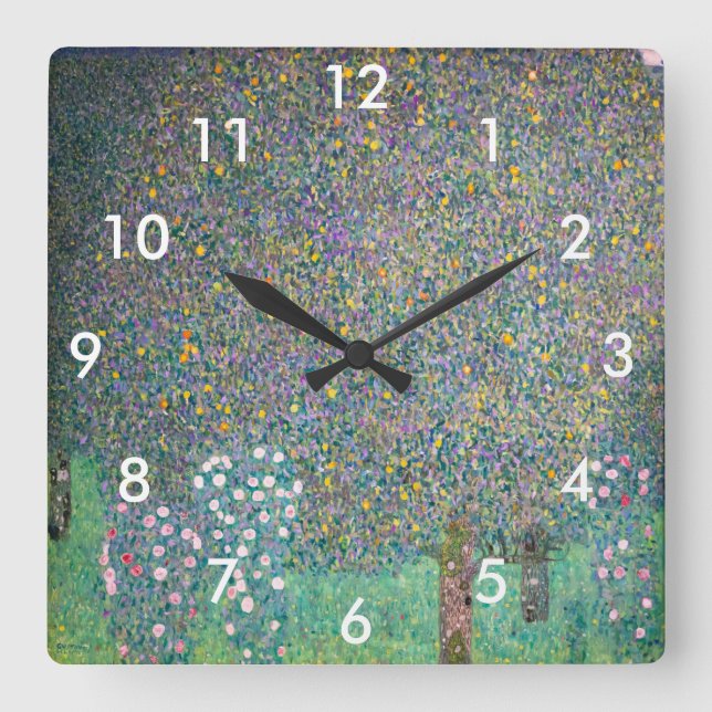 Gustav Klimt - Rosebushes under the Trees Square Wall Clock (Front)