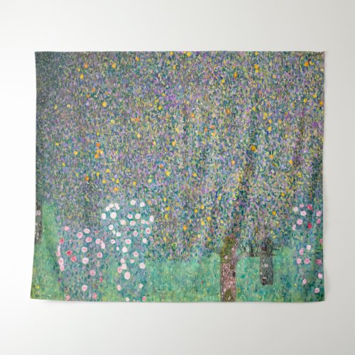 Gustav Klimt _ Rosebushes under the Trees Tapestry