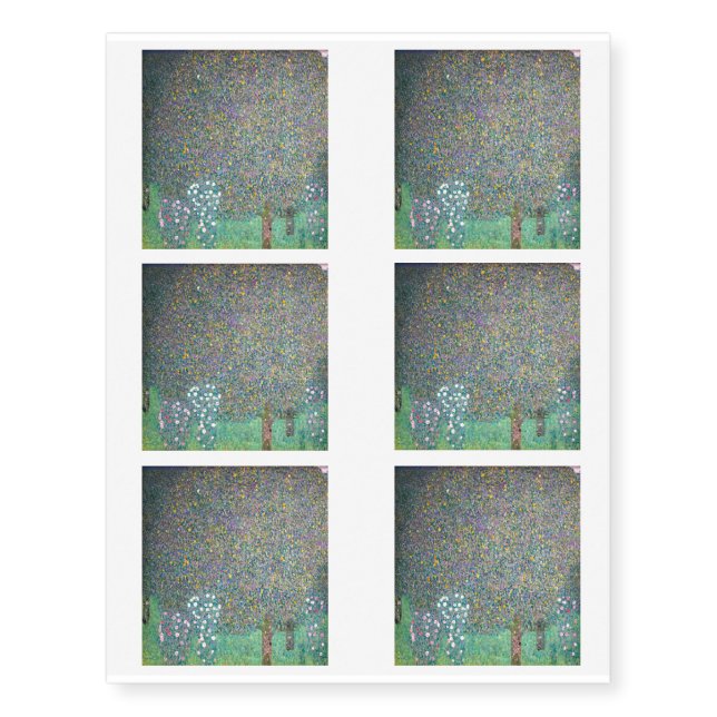 Gustav Klimt - Rosebushes under the Trees Temporary Tattoos (Front)