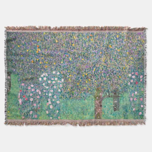 Gustav Klimt - Rosebushes under the Trees Throw Blanket (Front)