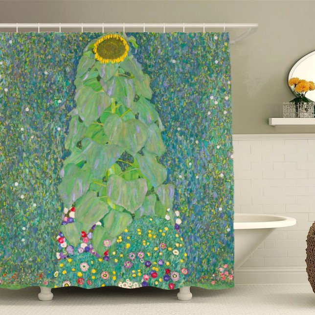 Gustav Klimt Sunflower Art, Art Nouveau Floral Shower Curtain (Creator Uploaded)