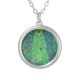 Gustav Klimt Sunflower Silver Plated Necklace