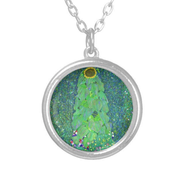 Gustav Klimt Sunflower Silver Plated Necklace (Front)