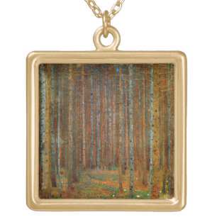 Gustav Klimt - Tannenwald Pine Forest Gold Plated Necklace