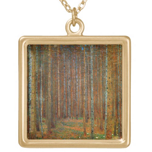 Gustav Klimt _ Tannenwald Pine Forest Gold Plated Necklace